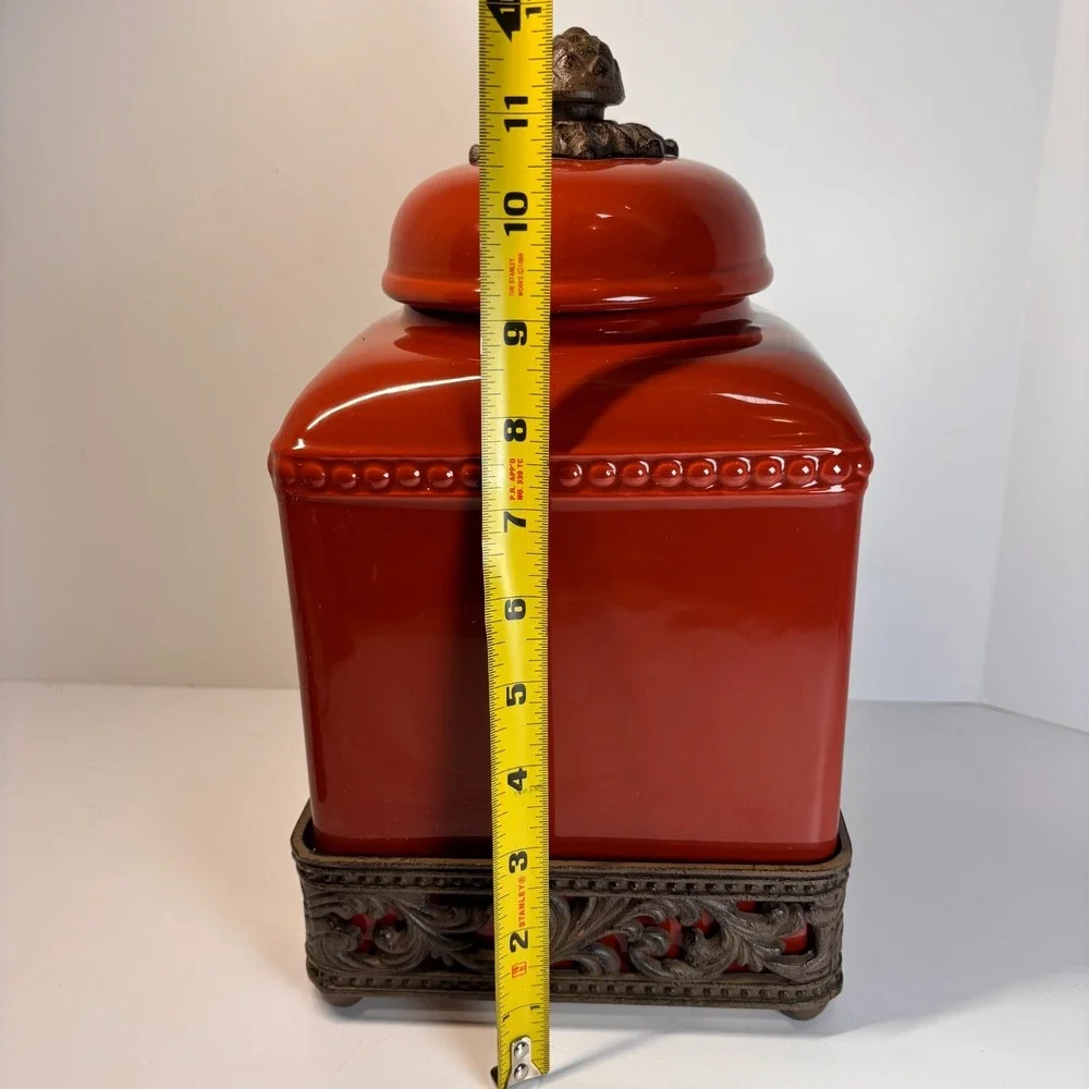 3 Piece Canister GG Collection Tuscan Red Scroll Metal Bases European Charm